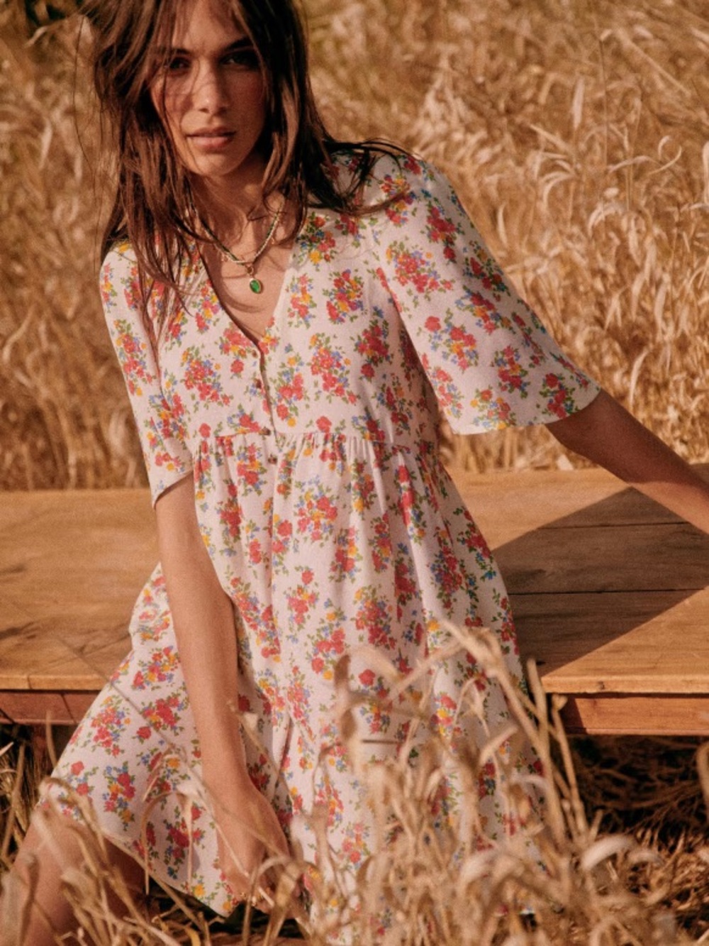 Sézane Melinda Floral Mini Babydoll Dress Size 36 US 4 in Secret Garden Floral